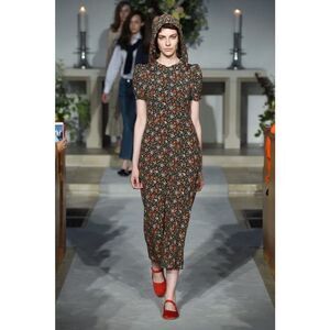 Alexa Chung Hooded Floral-Print Crepe Midi Dress in Black Multi Size 2/4